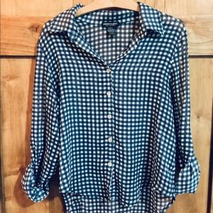 Blue Checkered Button Down Blouse